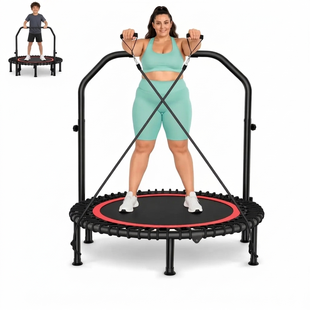 Cama elástica plegable de 48 pulgadas para ejercicio en interiores, con manillar ajustable