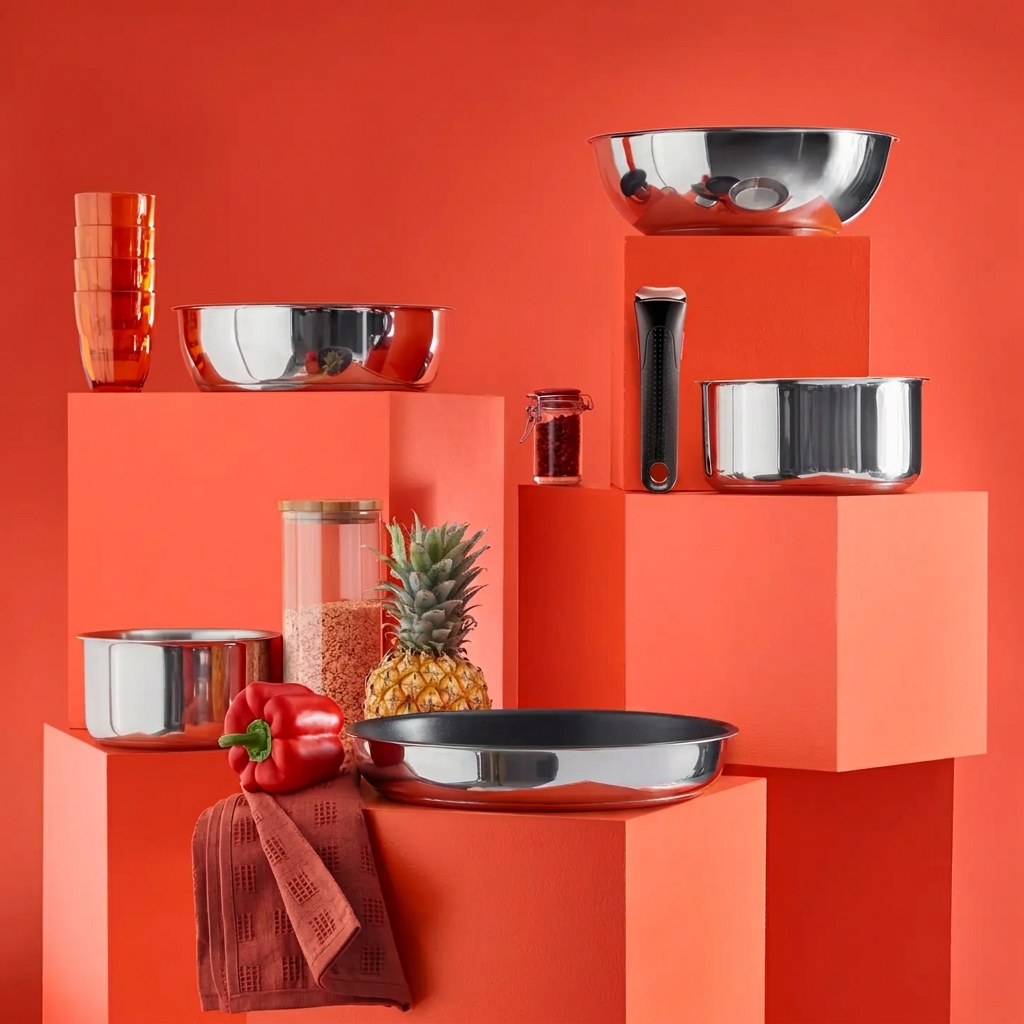 Set de cocina de 15 piezas, Mango extraíble, Apilable, Revestimiento antiadherente, Acero Inoxidable