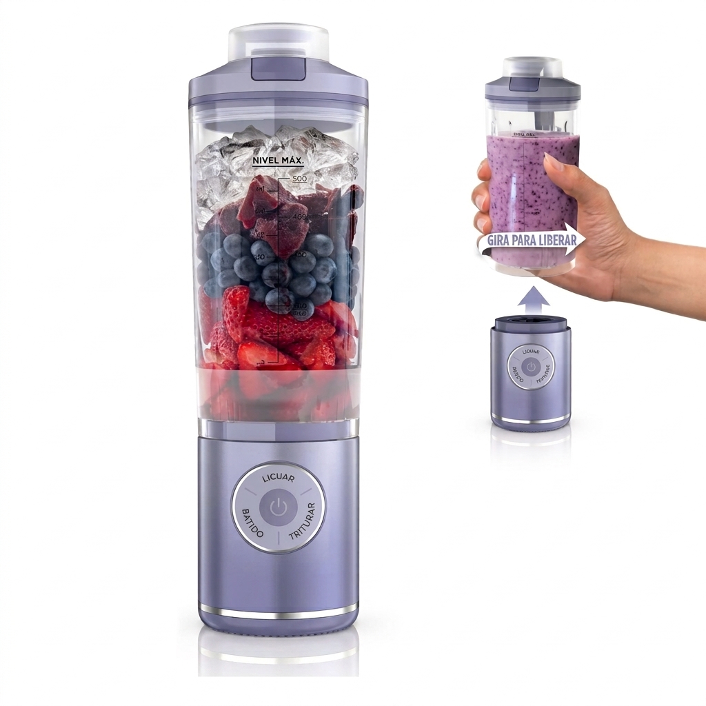 Batidora Portátil Inalámbrica para Batidos, 650 ml, para Smoothies, Bebidas Frías y Hielo, Tapa Antifugas, Sin BPA y Apta para Lavavajillas