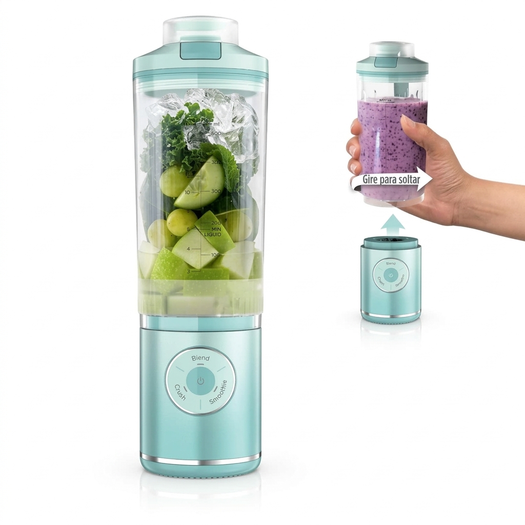 Batidora Portátil Inalámbrica para Batidos, 650 ml, para Smoothies, Bebidas Frías y Hielo, Tapa Antifugas, Sin BPA y Apta para Lavavajillas