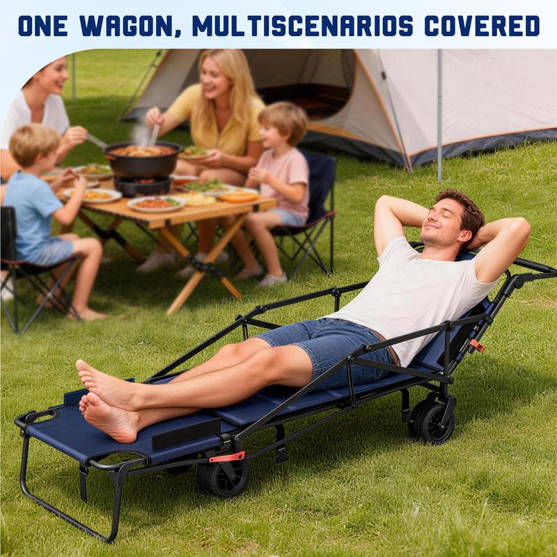 LEVELEVE Sturdy 2-in-1 Alloy Steel Heavy Duty Shopping Cart & Chair - 650LBS Capacity, Adjustable Backrest, All-Terrain Collapsible Foldable Rolling Trolley for Camping, Groceries, Shopping Carts, Heavy Duty Cart