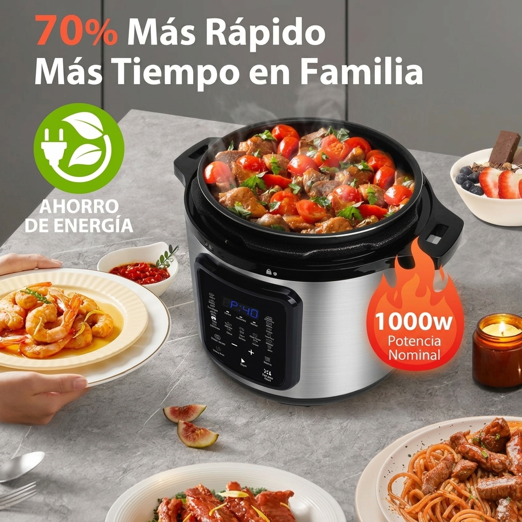 Olla Eléctrica a Presión 6L, Multifunción 14en1, Rápida, Programable con Panel LED, para 12 Personas | Regalo Ideal