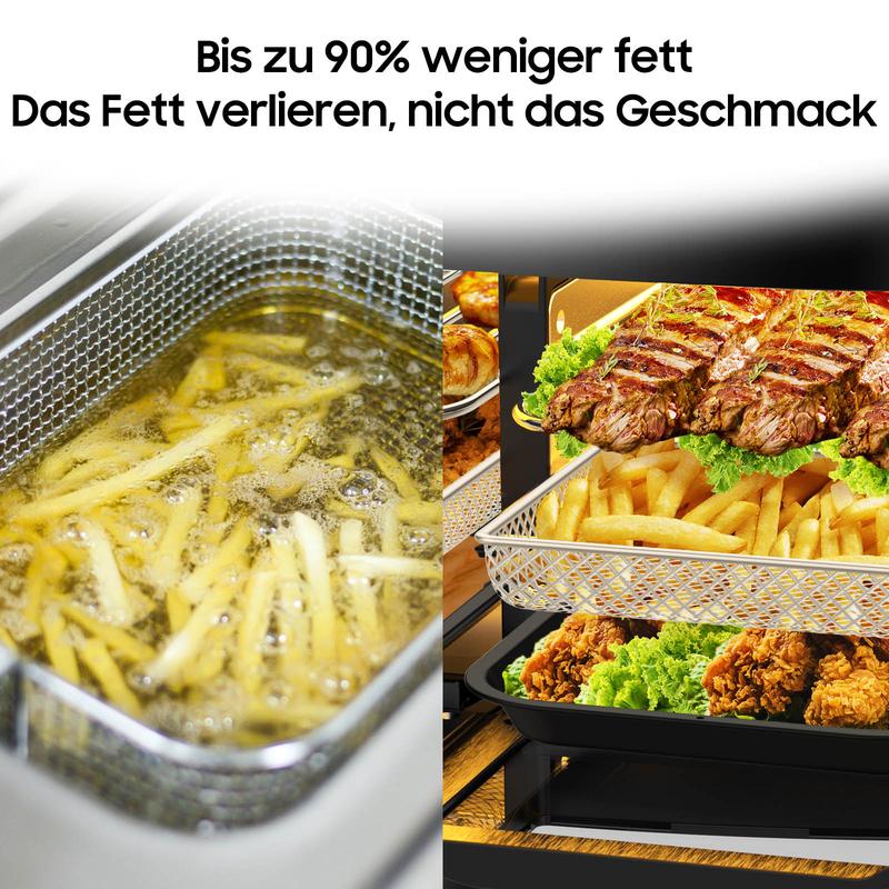 Freidora de aire XXL 12L con doble zona – 2600W Airfryer | Divisor extraíble y ventana de visualización | 10 programas automáticos con pantalla táctil LED | BBQ saludable sin aceite – Negro