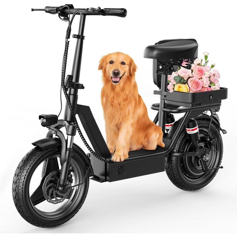 Patinete Eléctrico con Asiento para Adultos, Motor de hasta 1000W, Batería 48V 15Ah, Velocidad Máxima 40 km/h, Autonomía de hasta 56 km, Plegable y Portátil, con Cesta Trasera, Ideal para Compras, Recados, Paseos y Transporte Diario