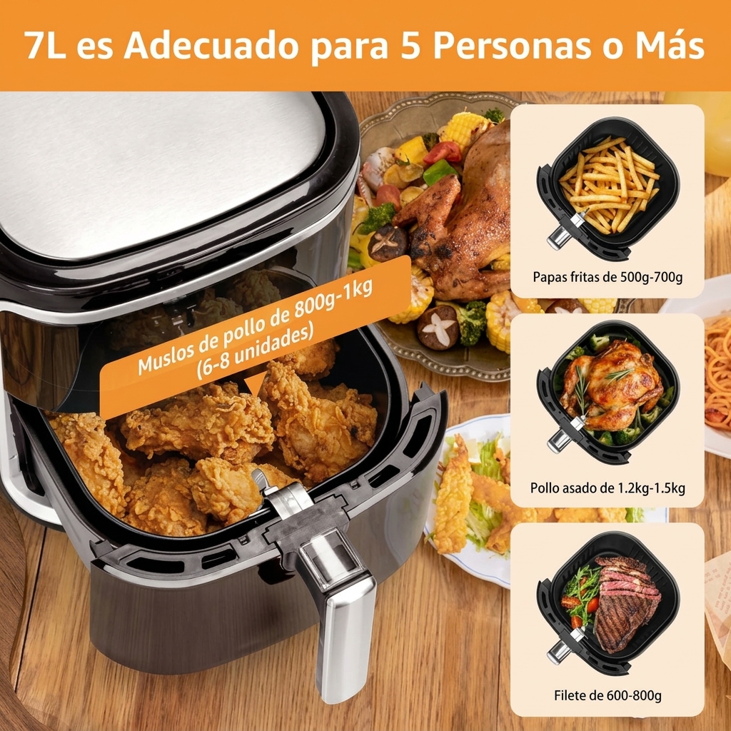 Freidora de Aire sin Aceite XXL 7L,1900W, Inteligente. Conexión Wifi.Pantalla LED táctil, 7 funciones preestablecidas Libre de BPA  REGALO: 1,7L Hervidor Eléctrico