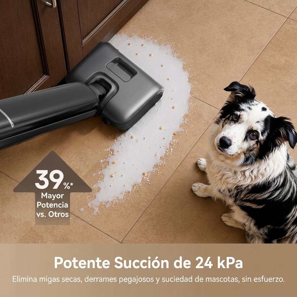Envío gratuito - Fregadora de suelos multifuncional - Limpieza integral para residuos secos y húmedos, diseño antienredos (cero residuos de pelo, ideal para familias con mascotas), autolimpieza con un solo botón, limpieza plana de 180°, hasta 35 minutos d