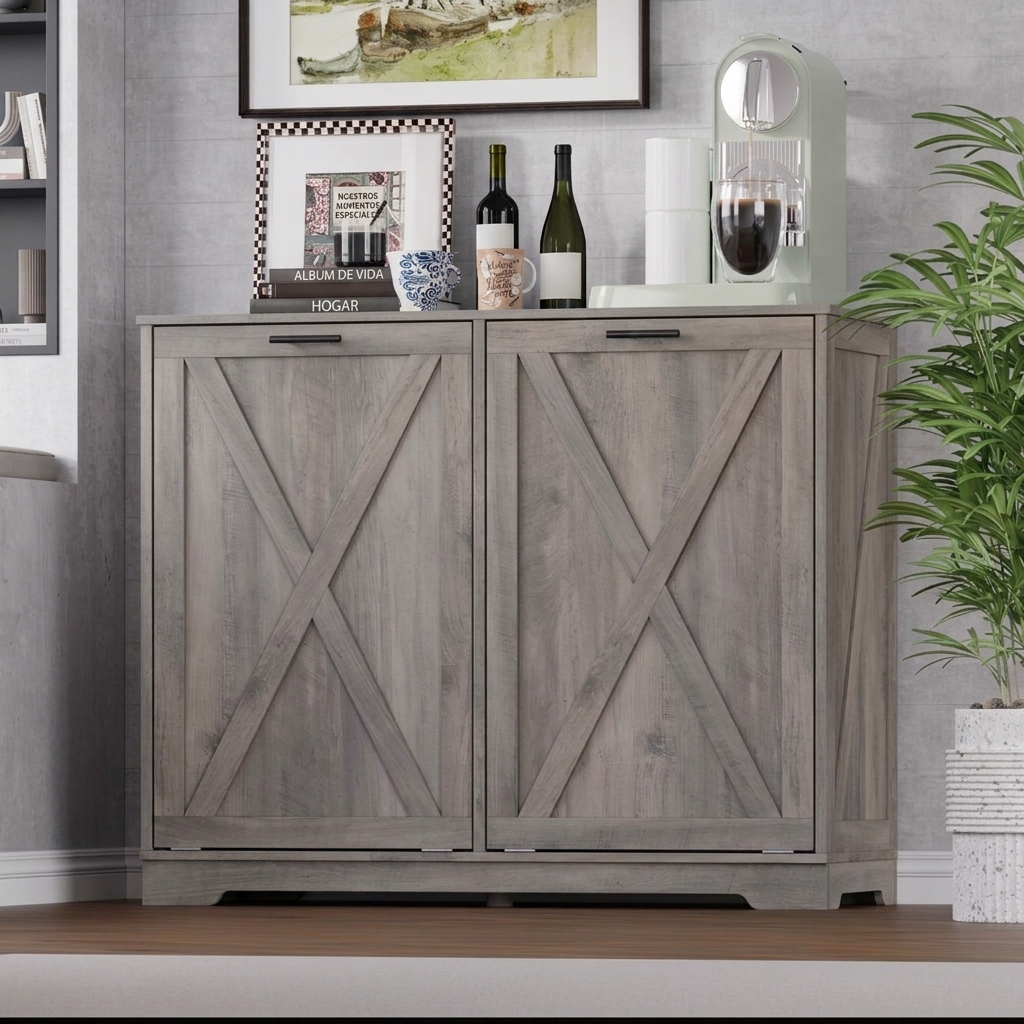 Cubo de basura basculante de doble compartimento, armario oculto para el contenedor de reciclaje, armario de lavandería de madera de doble compartimento con funciones desodorizantes, de iones negativos y de ozono, adecuado para cocinas, baños, lavaderos, 