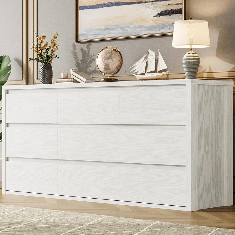 Cómoda de 7 cajones para dormitorio, amplio baúl de madera sin tiradores, moderno armario de almacenamiento para sala de estar o recibidor.