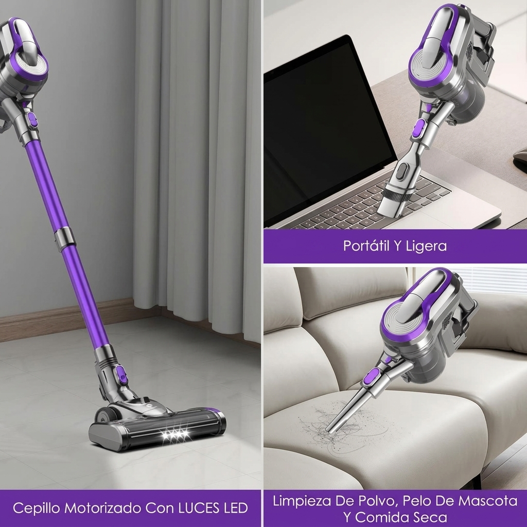 Aspiradora inalámbrica 6 en 1, potente succión, hasta 55 minutos de autonomía, equipada con pantalla inteligente y cabezal de cepillo antienredos.