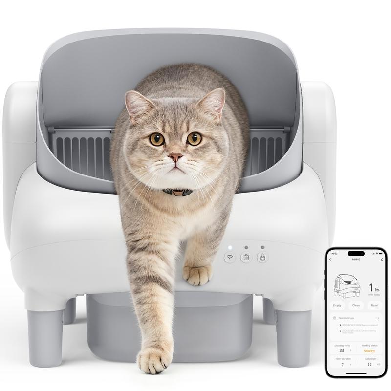 Arenero automático inteligente autolimpiable de tipo abierto (apto para hogares con varios gatos): doble tecnología de seguridad, funcionamiento silencioso, compatible únicamente con WiFi de 2,4 GHz, control mediante aplicación, diseño que bloquea los olo