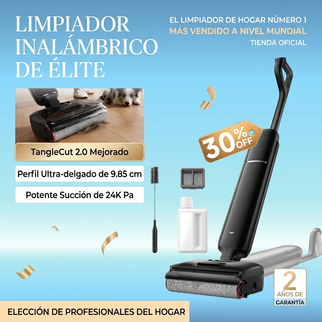 Envío gratuito - Fregadora de suelos multifuncional - Limpieza integral para residuos secos y húmedos, diseño antienredos (cero residuos de pelo, ideal para familias con mascotas), autolimpieza con un solo botón, limpieza plana de 180°, hasta 35 minutos d