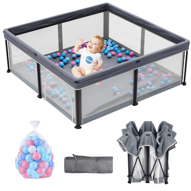 Parque infantil plegable para bebés con alfombra de 50"x50", parque infantil para bebés y niños pequeños con puerta transpirable, parque infantil plegable de viaje con 50 pelotas de agua, parque infantil de suelo.
