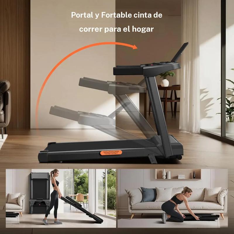 Cinta de correr inclinada con mango con para el hogar y la Oficina, cinta de correr con con almohadilla para caminar, capacidad de peso de 265 libras, cintas de correr plegables silenciosas de 2,5HP, tres pantallas LED