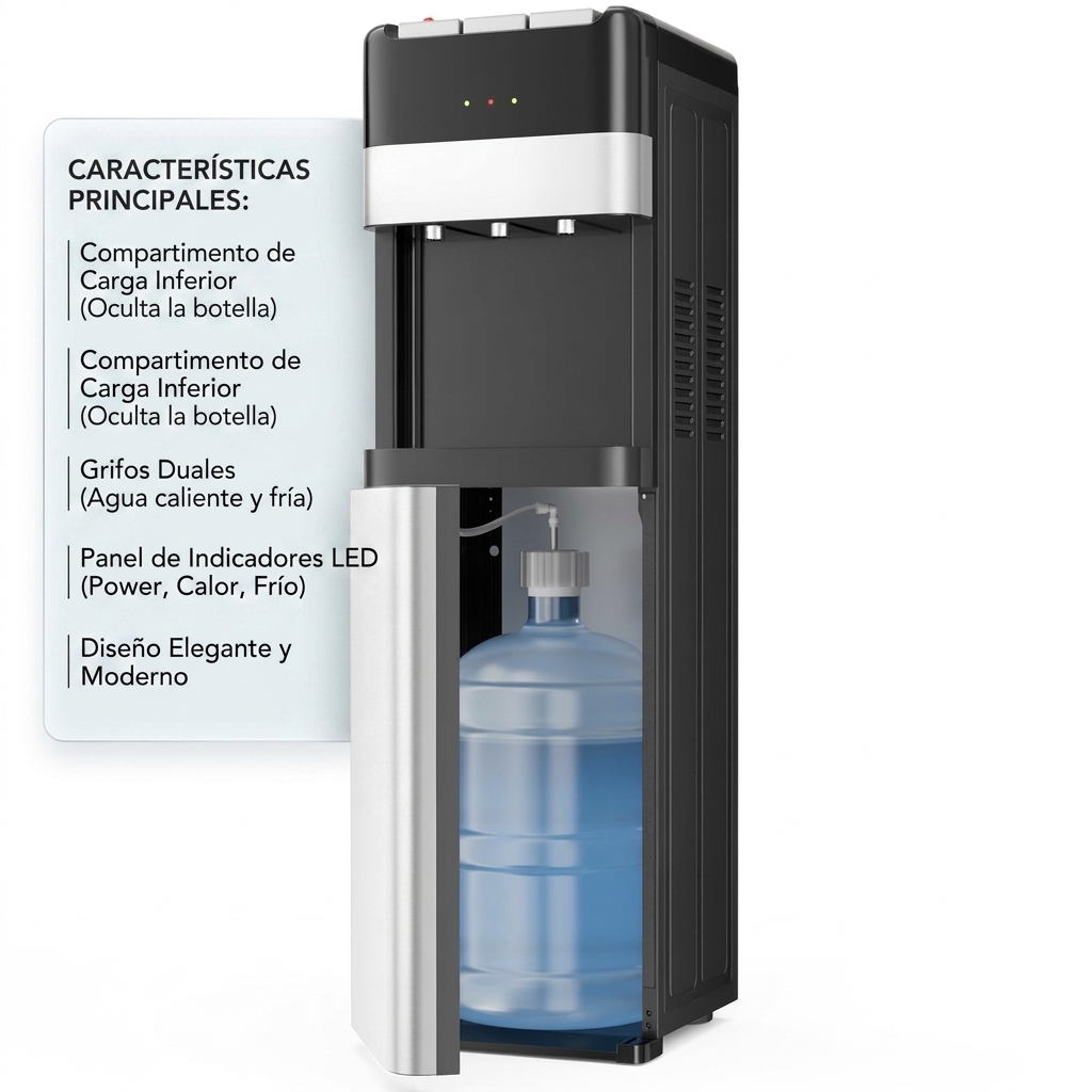 Dispensador de Agua 18,9L, Carga Inferior, Agua Fría, Caliente y Ambiente, Bloqueo Infantil