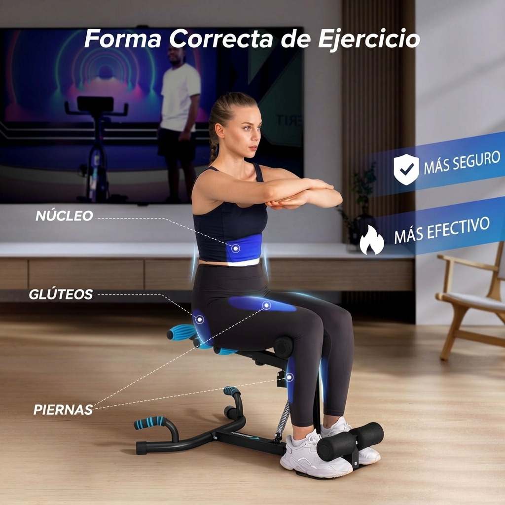 Enlace a la oferta relámpago de máquina de sentadillas: un entrenador de glúteos de altura ajustable, ideal para hacer ejercicio en casa, que combina abdominales y funciones de entrenamiento muscular, e incluye un banco para abdominales, un soporte para f