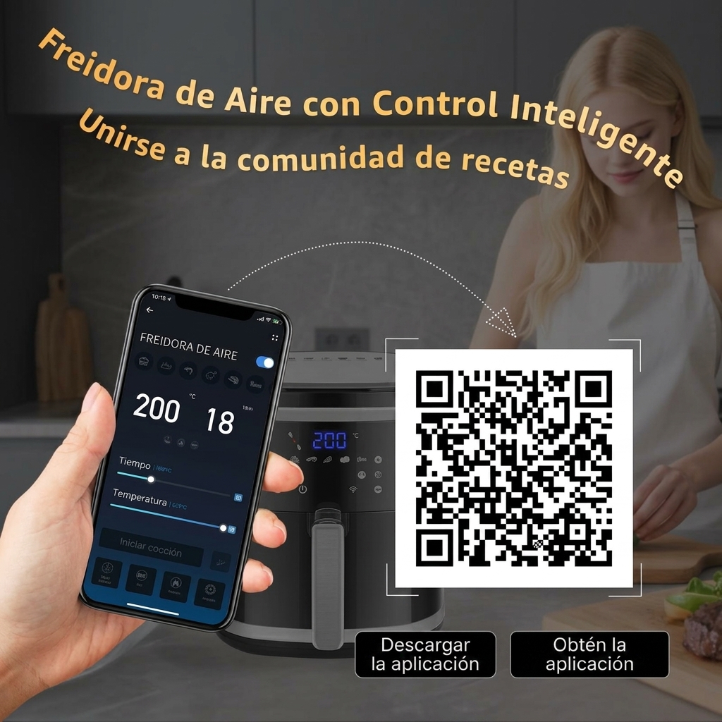 Freidora de Aire sin Aceite XXL 7L,1900W, Inteligente. Conexión Wifi.Pantalla LED táctil, 7 funciones preestablecidas Libre de BPA  REGALO: 1,7L Hervidor Eléctrico