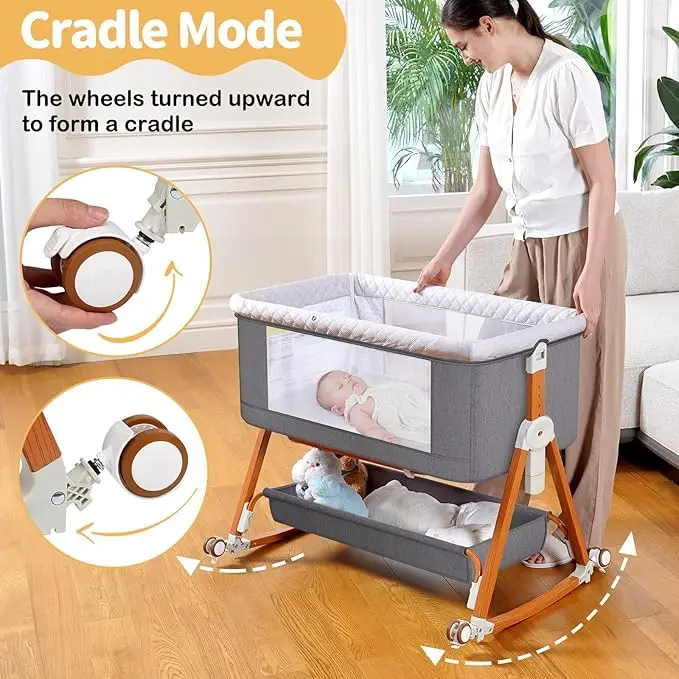 Moisés ajustable para bebé con ruedas y red.