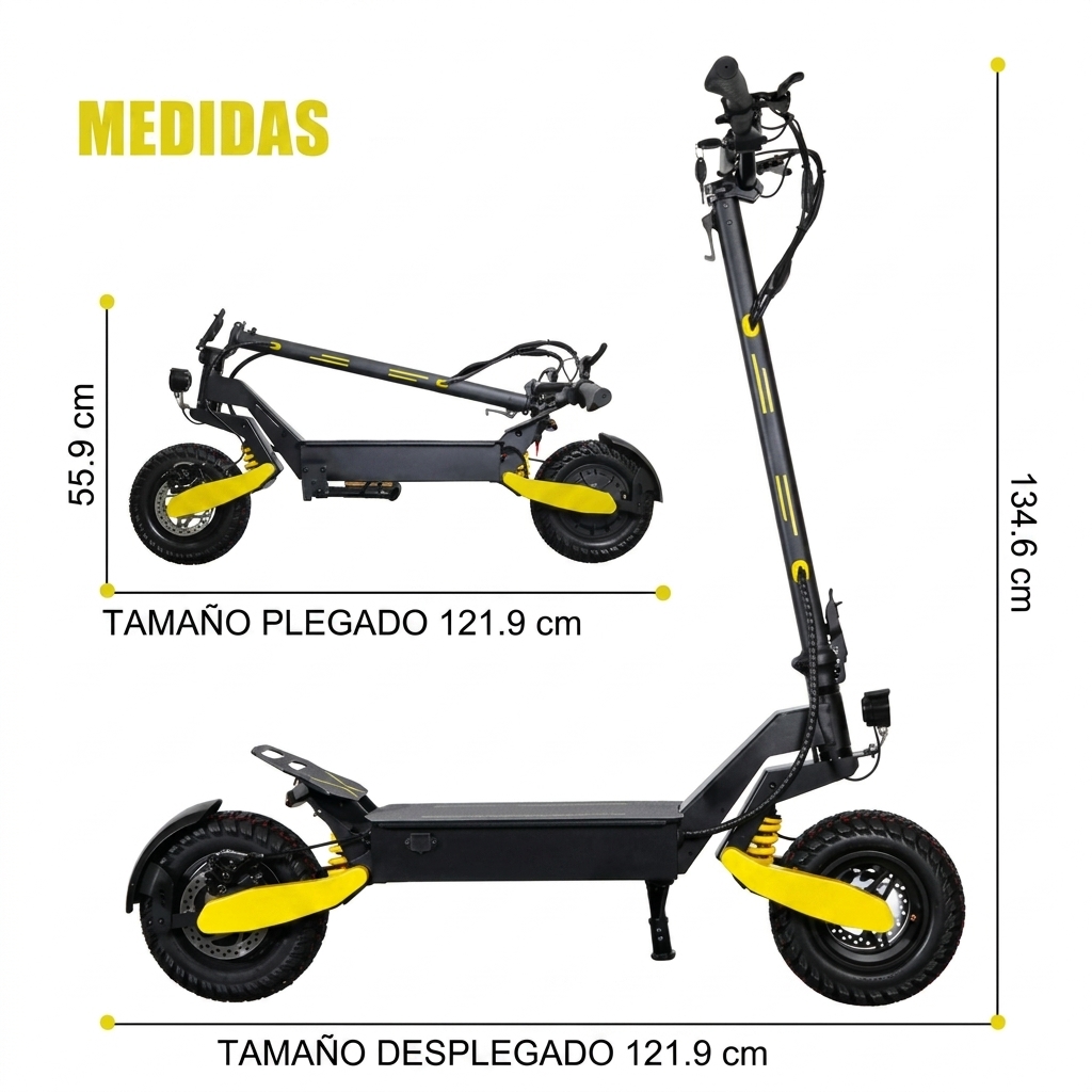 Patinete eléctrico todoterreno, potente motor de 1200 W, velocidad máxima de 48 km/h, autonomía de 32 a 64 km, se pliega en 3 segundos, capacidad de carga máxima de 150 kg, doble amortiguación, patinete eléctrico todoterreno plegable.