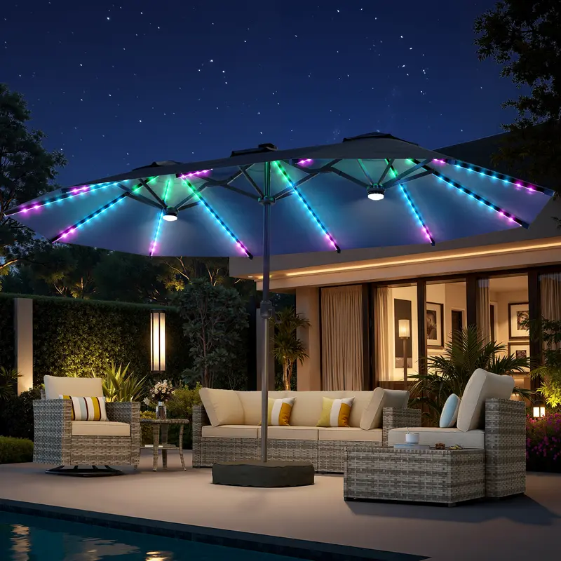 Sombrilla de patio de 15 pies con base: impermeable y ajustable-Envío gratis