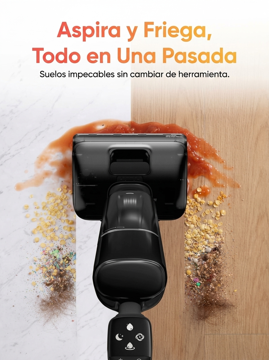 Envío gratuito - Fregadora de suelos multifuncional - Limpieza integral para residuos secos y húmedos, diseño antienredos (cero residuos de pelo, ideal para familias con mascotas), autolimpieza con un solo botón, limpieza plana de 180°, hasta 35 minutos d