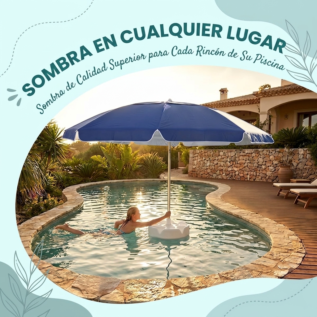 Sombrilla flotante para piscina con barra y base, sombrilla portátil para mesa de bar de piscina con portavasos y soporte para teléfono, sombra flotante para la piscina, incluye bolsa de transporte fácil, para el interior de la piscina, área de baño, casa