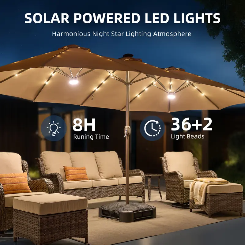 Sombrilla de patio de 15 pies con base: impermeable y ajustable-Envío gratis
