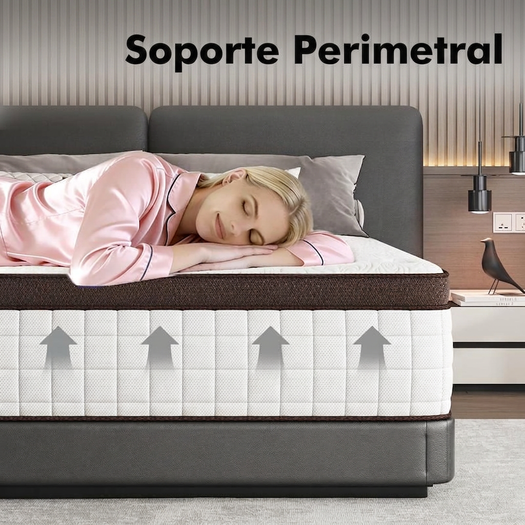 Los colchones híbridos, fabricados con espuma viscoelástica y resortes de alta calidad, ofrecen una firmeza media, brindan soporte lumbar y tienen un diseño ergonómico ideal para habitaciones familiares y hoteles. Muebles de regalo en caja (camas individu