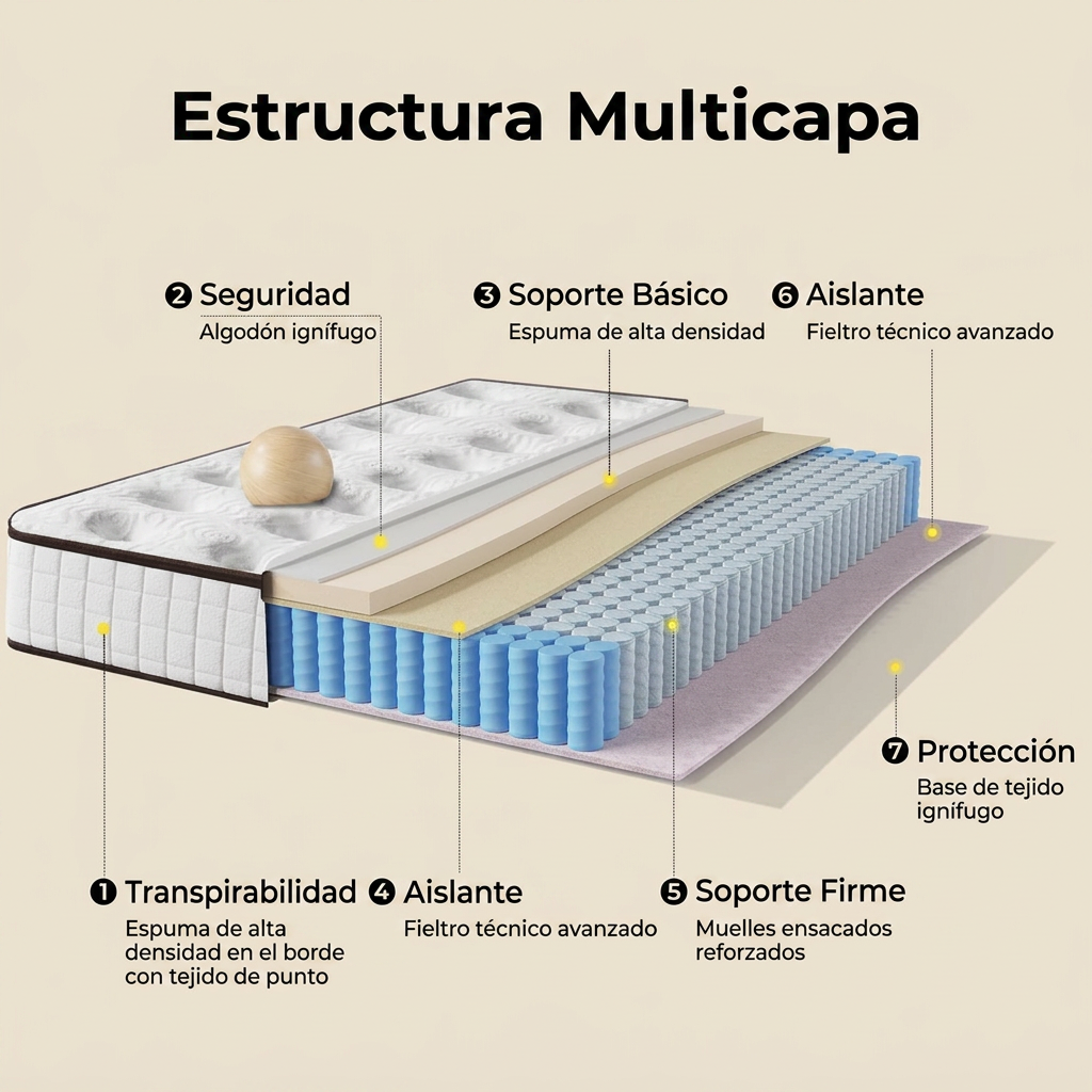 Los colchones híbridos, fabricados con espuma viscoelástica y resortes de alta calidad, ofrecen una firmeza media, brindan soporte lumbar y tienen un diseño ergonómico ideal para habitaciones familiares y hoteles. Muebles de regalo en caja (camas individu