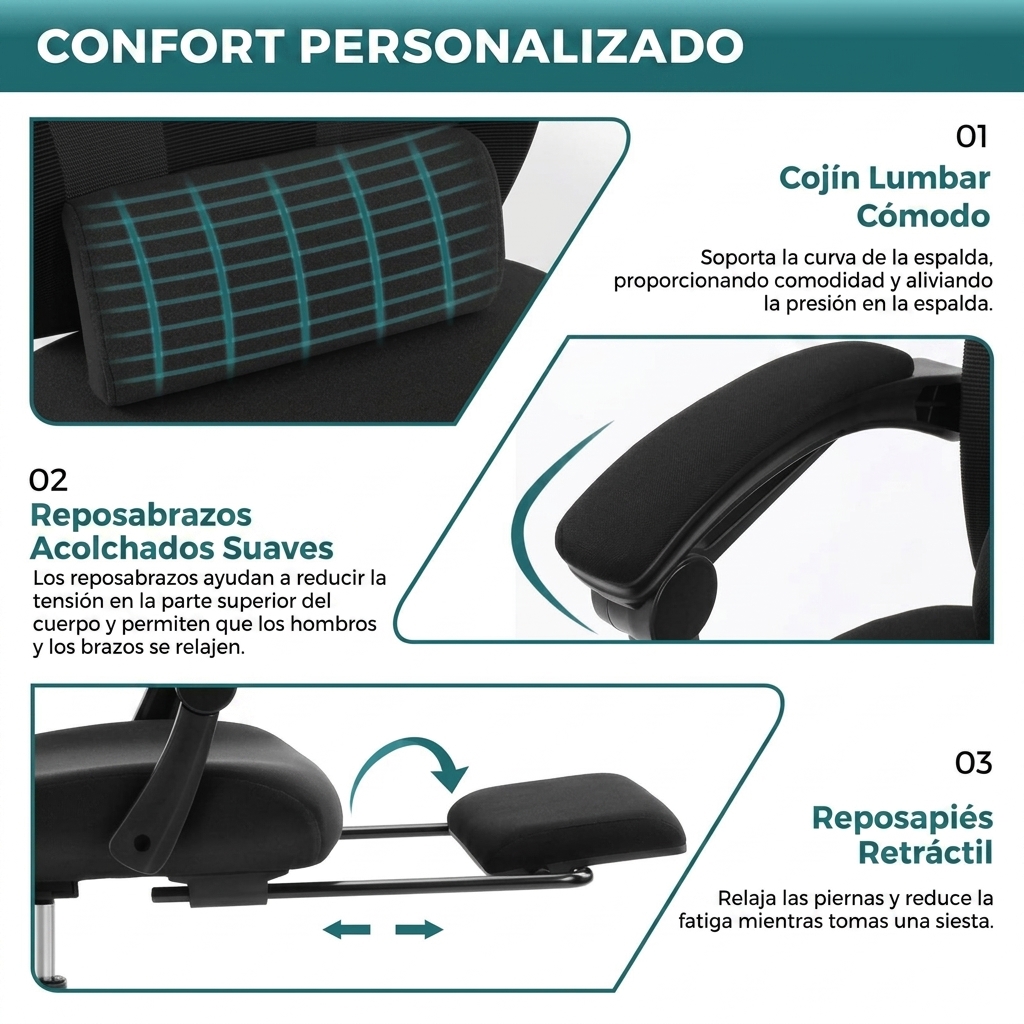 Silla de oficina ergonómica con respaldo de malla: altura ajustable, giratoria 360 grados, con ruedas, reposapiés, reposacabezas ajustable, brazos acolchados, bloqueo de reclinación, opción de regalo para la oficina (requiere montaje).