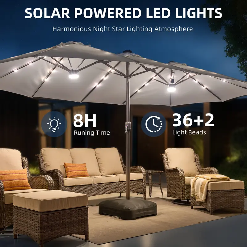 Sombrilla de patio de 15 pies con base: impermeable y ajustable-Envío gratis