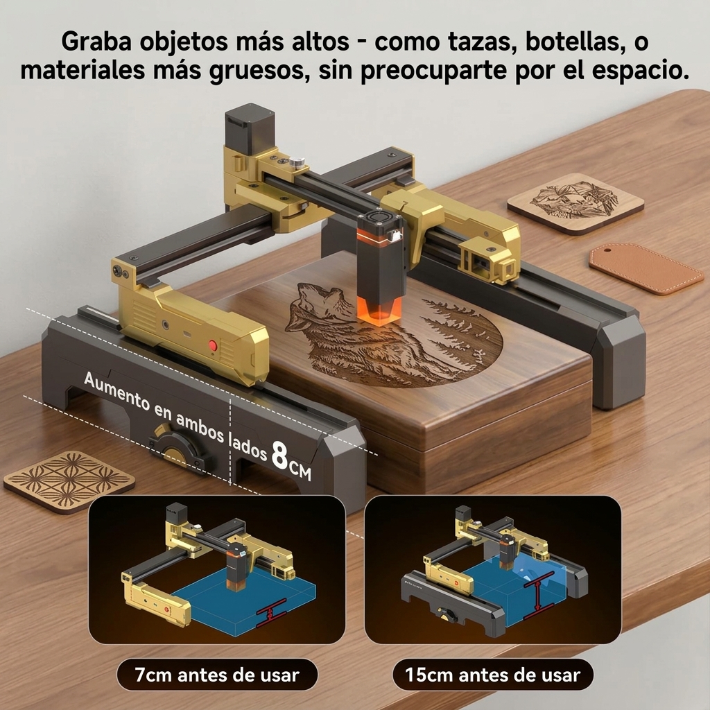 Máquina de grabado láser portátil con Wi-Fi, cuerpo plegable preensamblado, control mediante aplicación, precisión de grabado de 0,01 mm, velocidad de grabado de 10000 mm/min, apta para diversos materiales como madera, cuero, metal y acrílico; una potente