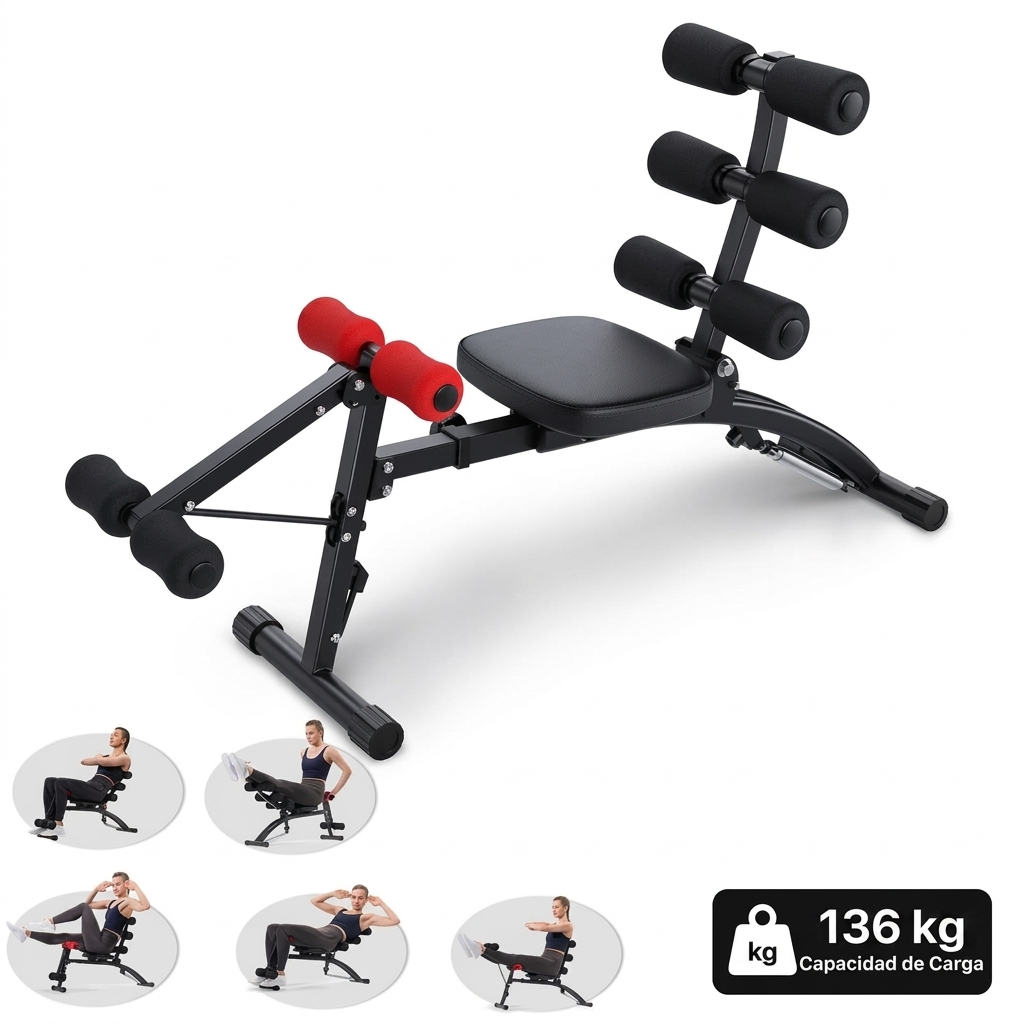 Entrenador de músculos abdominales, Banco de abdominales ajustable, entrenador de músculos abdominales para entrenamiento en casa para cintura, caderas, piernas, máx. 136 kg, para sentarse / bicicleta de aire / levantamiento de piernas, etc.