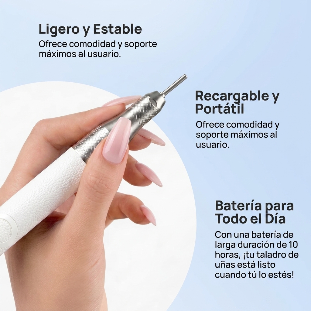 Pulidora de uñas eléctrica profesional, 50.000 RPM, recargable, con modo silencioso por IA y mango de 3 mm de diámetro, parada automática, segura y fiable. Ideal para técnicos de salones de uñas como herramienta y consumible. Dimensiones: 171 mm × 68 mm ×