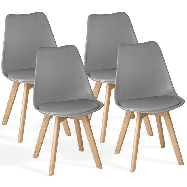 Pack de 4/6 Sillas de Comedor Acolchadas, Diseño Nórdico Tipo Tulipán, Carcasa de Polipropileno con Cojín de Polipiel y Patas de Madera de Haya