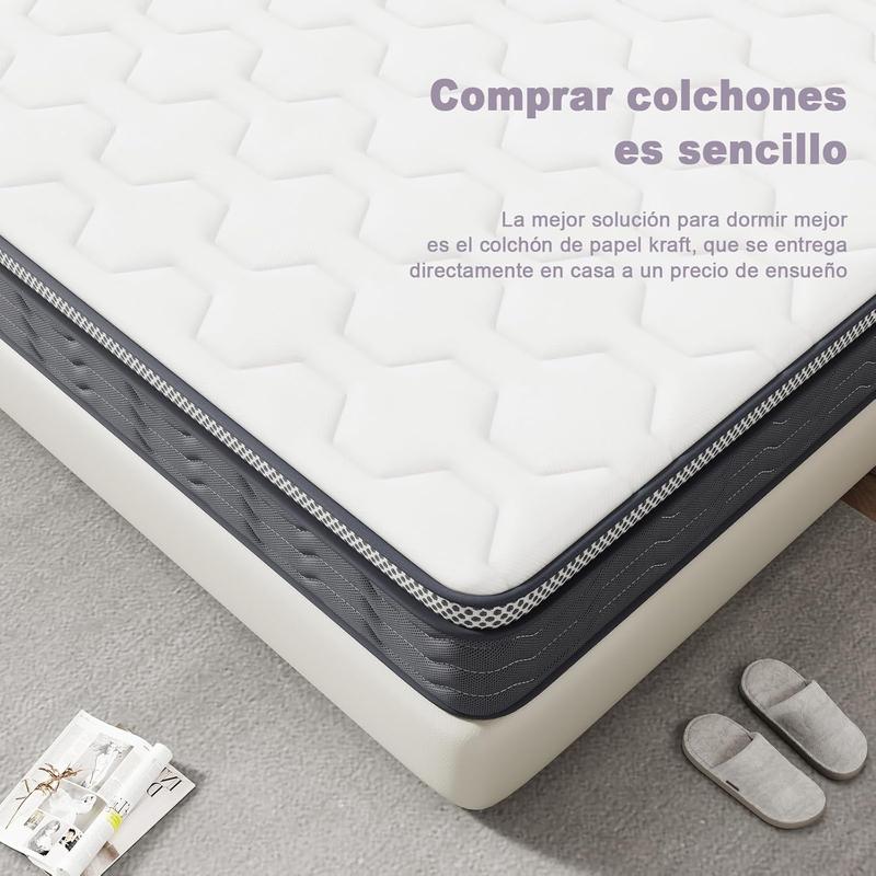 Colchón Híbrido de Muelles y Espuma Viscoelástica, Transpirable, Antibacteriano, Hipoalergénico, Absorbente de Humedad, 135x190x27 cm, 90x190cm, 105x190cm, 150x190cm, al. 27 cm
