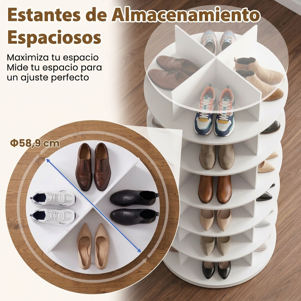 Torre zapatera giratoria, expositor de zapatos giratorio, estante de almacenamiento de zapatos giratorio de 360°, armario zapatero giratorio vertical para bolsos