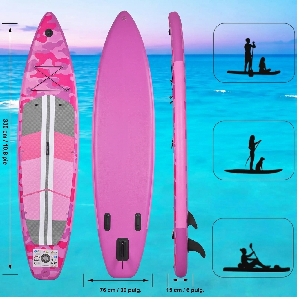 Tabla de paddle surf hinchable (SUP), set con accesorios completos, 330 x 76 x 15 cm, capacidad de carga hasta 150 kg