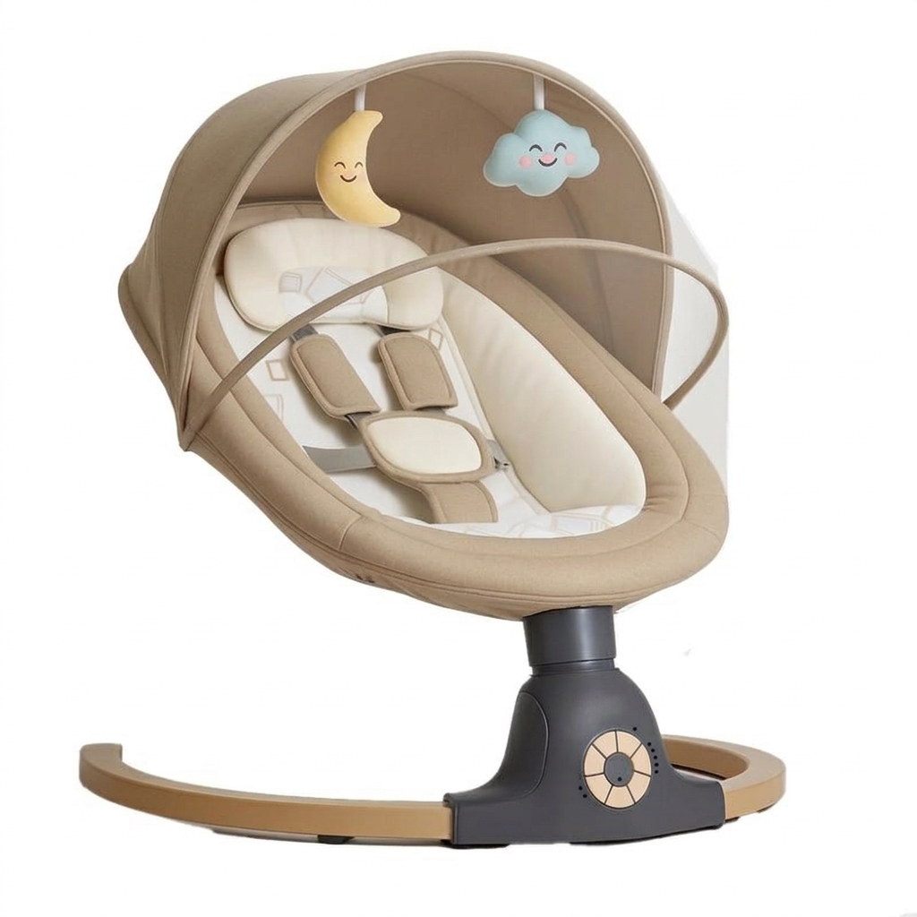 Silla Mecedora Eléctrica para Niños, Hamaca Bebé, Columpio Bebe, Hamaca eléctrica 0‑9 kg, Bluetooth, música, arnés 5 puntos, temporizador, Balancín cómodo y seguro