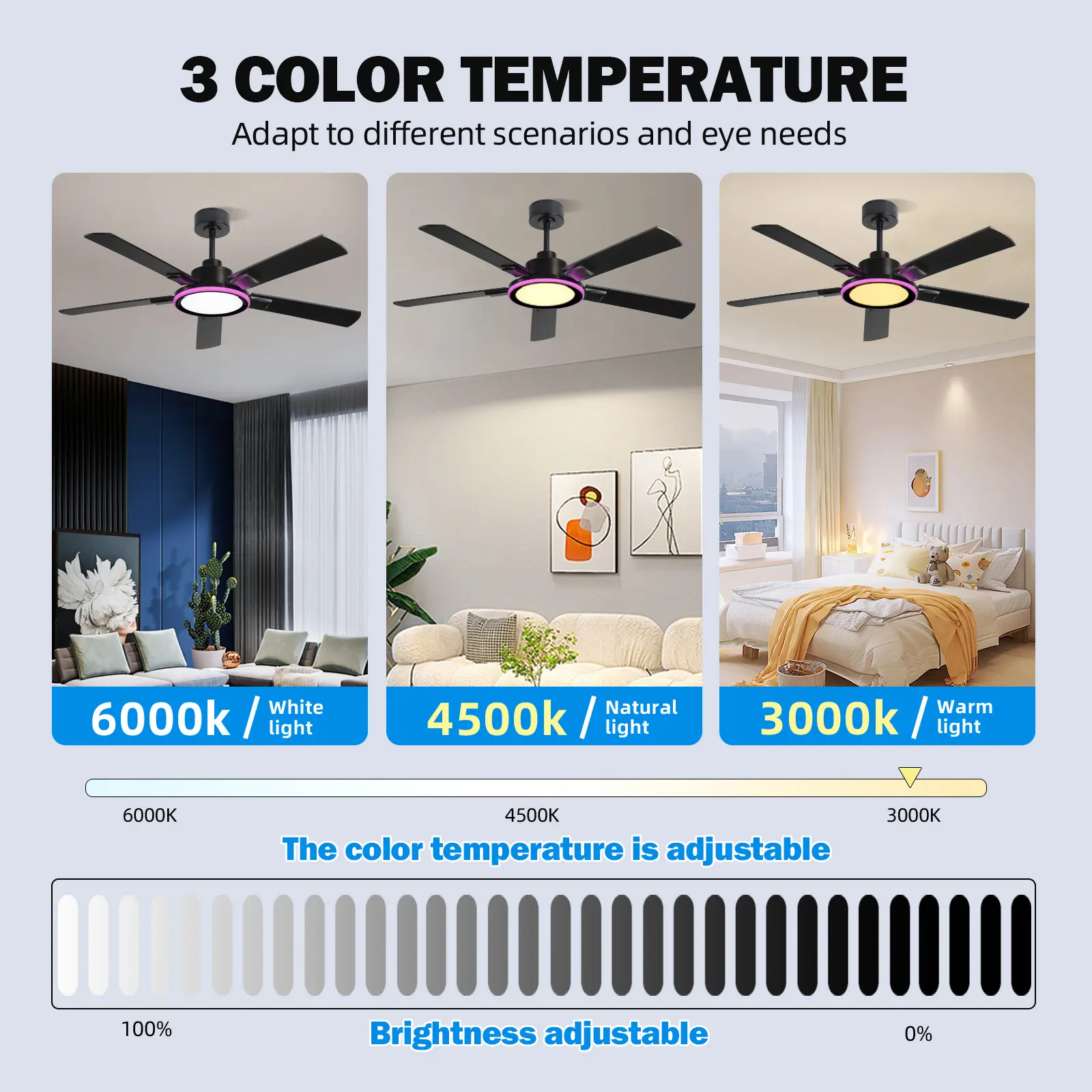 Ventilador de techo de 52 pulgadas con altavoz Bluetooth RGB