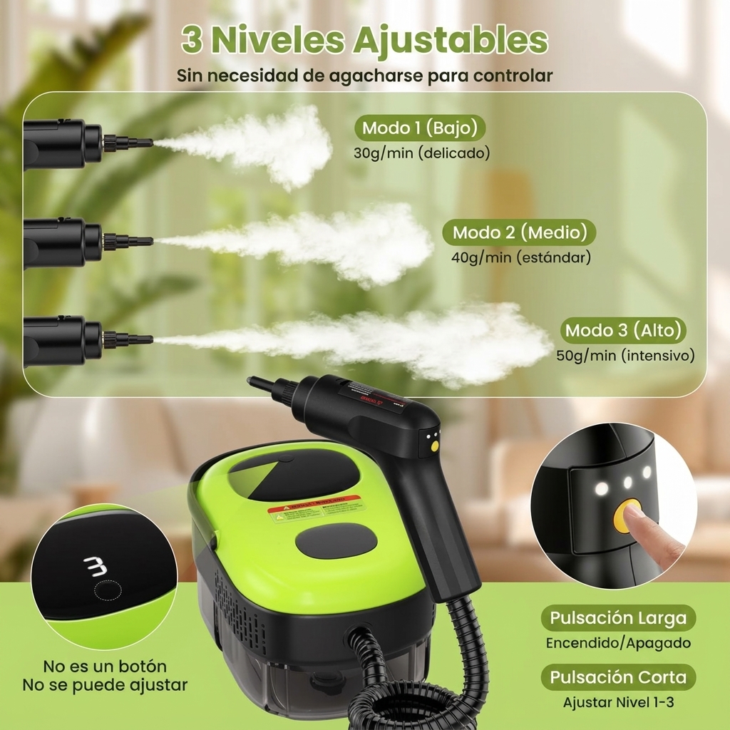 Limpiador a vapor para el hogar y el automóvil, 1500 W de potencia, 3 velocidades ajustables, gran capacidad de 1,4 L, calentamiento rápido, limpiador a vapor portátil, incluye 15 accesorios, se puede utilizar para limpiar automóviles, pisos, baños, venta