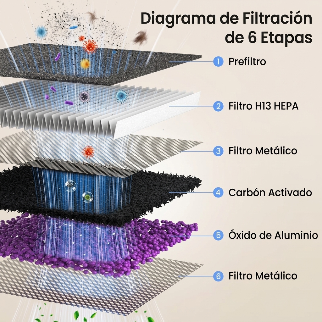 Purificador de Aire para Mascotas con Filtro HEPA H13, Elimina Pelo, Olores y Alérgenos