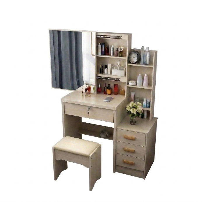 Tocador de maquillaje blanco con espejo y taburete – Mueble de tocador con cajones y estantes para cosméticos 80x36x131 cm