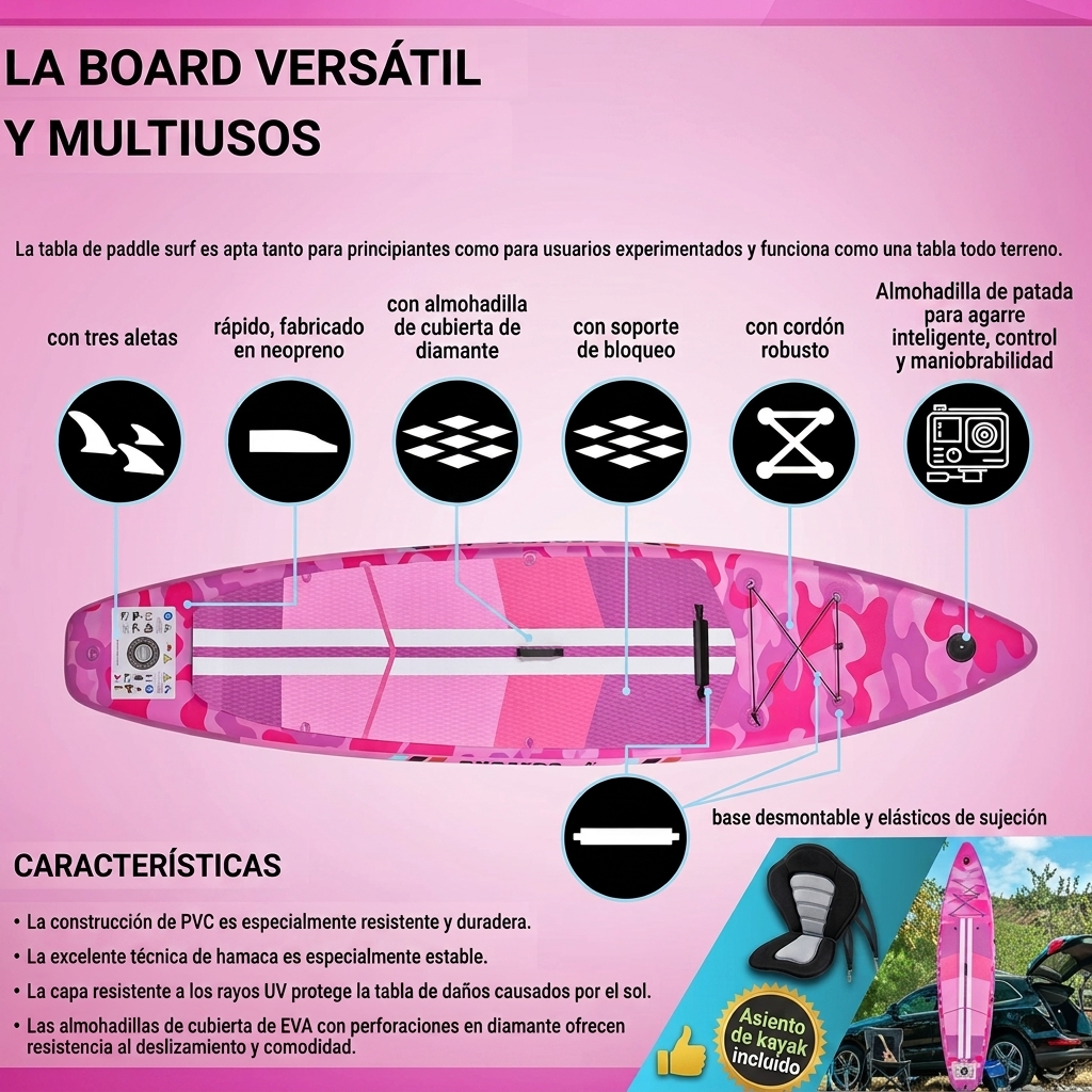 Tabla de paddle surf hinchable (SUP), set con accesorios completos, 330 x 76 x 15 cm, capacidad de carga hasta 150 kg