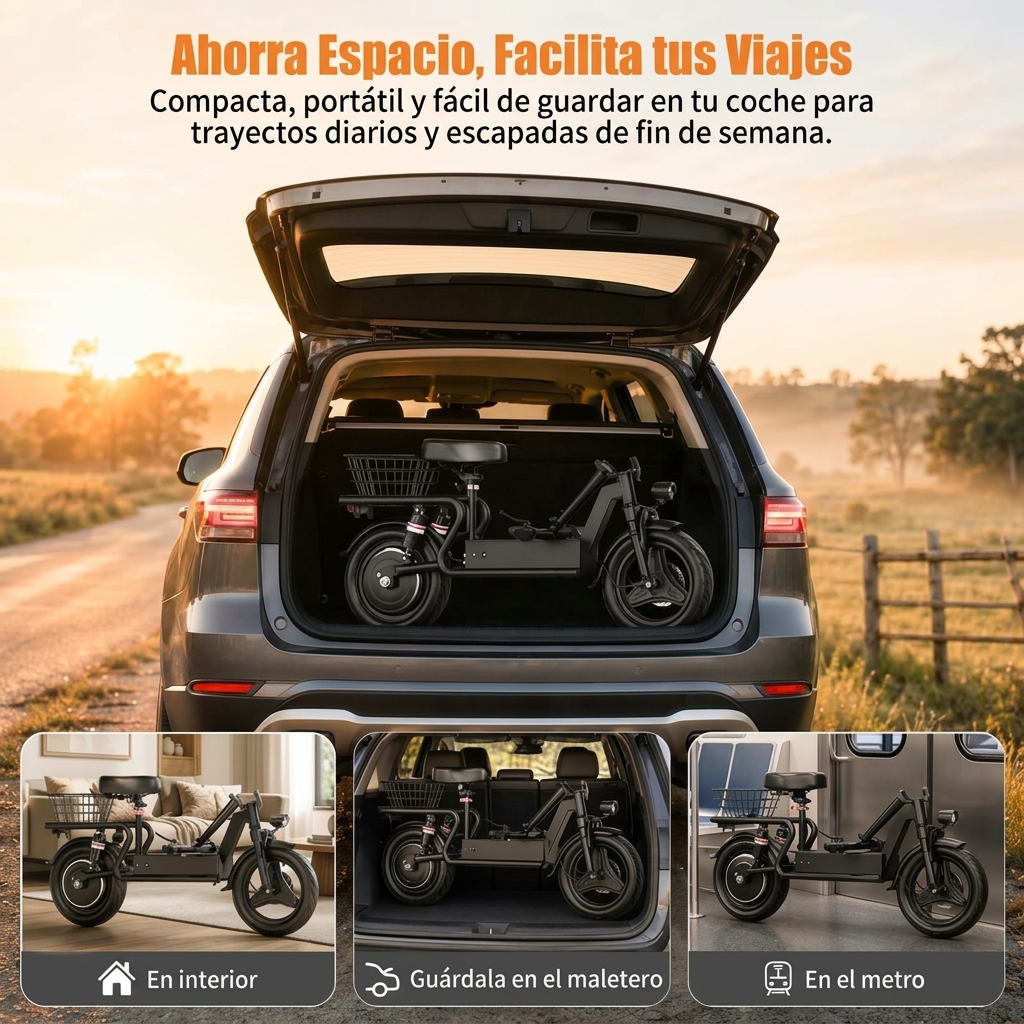 Patinete Eléctrico con Asiento para Adultos, Motor de hasta 1000W, Batería 48V 15Ah, Velocidad Máxima 40 km/h, Autonomía de hasta 56 km, Plegable y Portátil, con Cesta Trasera, Ideal para Compras, Recados, Paseos y Transporte Diario