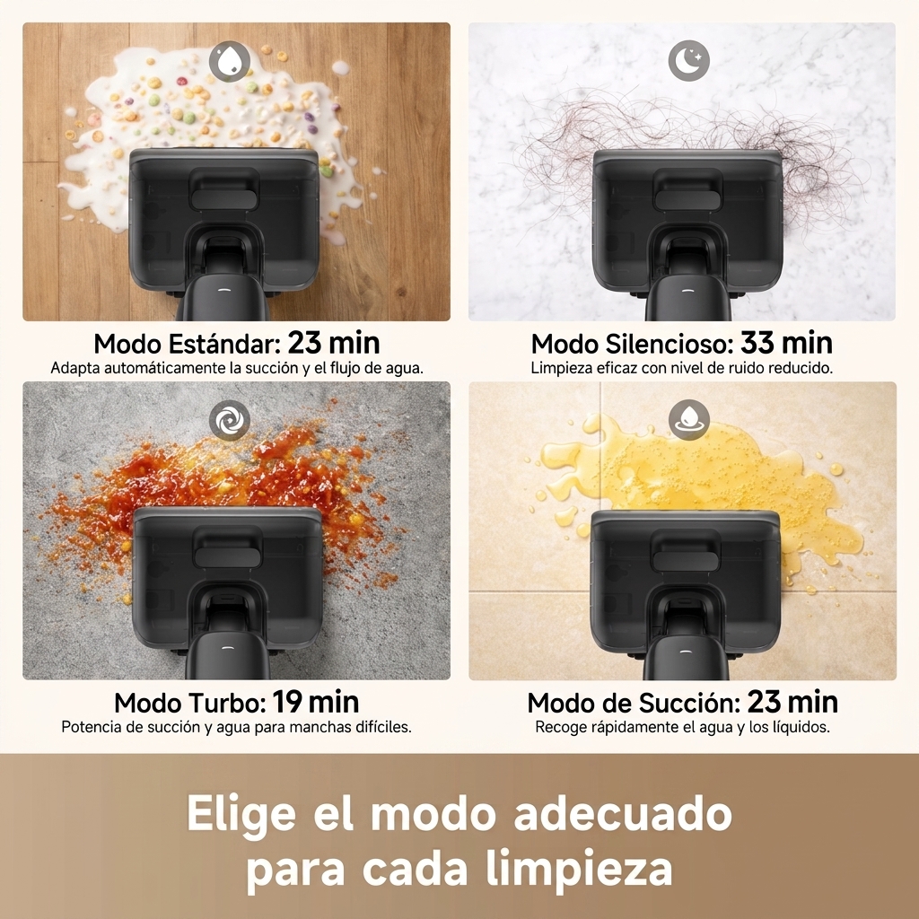 Envío gratuito - Fregadora de suelos multifuncional - Limpieza integral para residuos secos y húmedos, diseño antienredos (cero residuos de pelo, ideal para familias con mascotas), autolimpieza con un solo botón, limpieza plana de 180°, hasta 35 minutos d