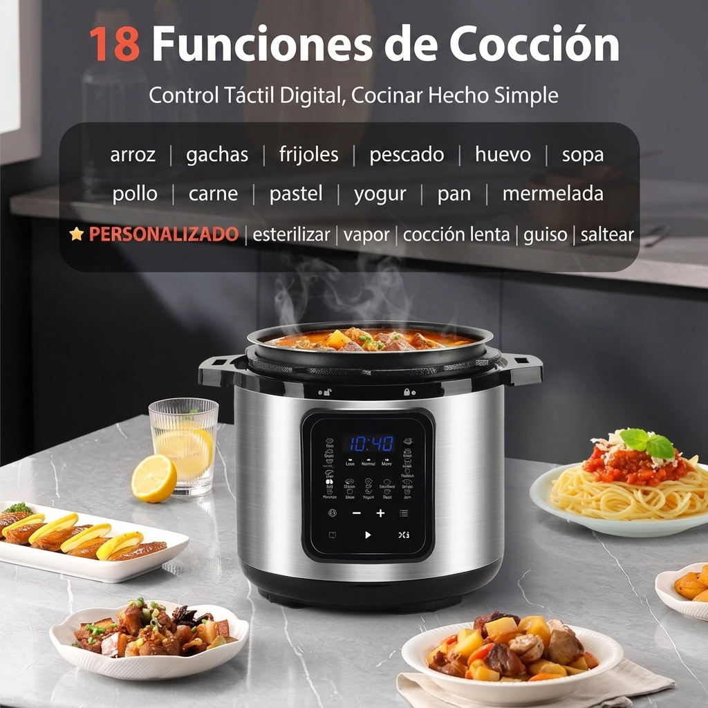 Olla Eléctrica a Presión 6L, Multifunción 14en1, Rápida, Programable con Panel LED, para 12 Personas | Regalo Ideal