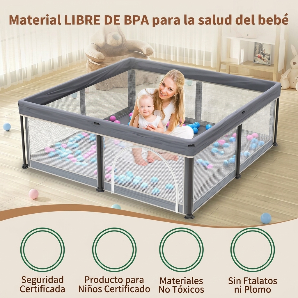 Parque infantil plegable para bebés con alfombra de 50"x50", parque infantil para bebés y niños pequeños con puerta transpirable, parque infantil plegable de viaje con 50 pelotas de agua, parque infantil de suelo.