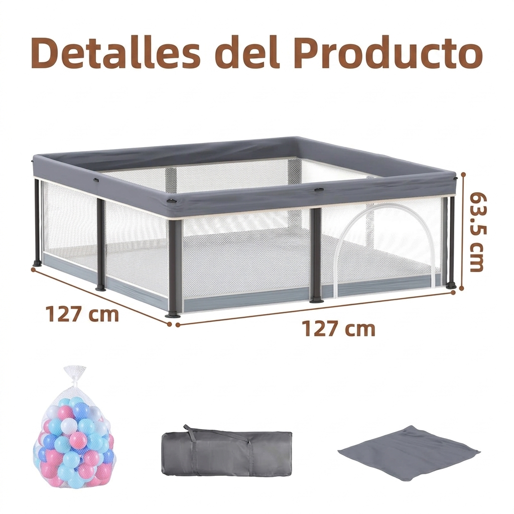 Parque infantil plegable para bebés con alfombra de 50"x50", parque infantil para bebés y niños pequeños con puerta transpirable, parque infantil plegable de viaje con 50 pelotas de agua, parque infantil de suelo.