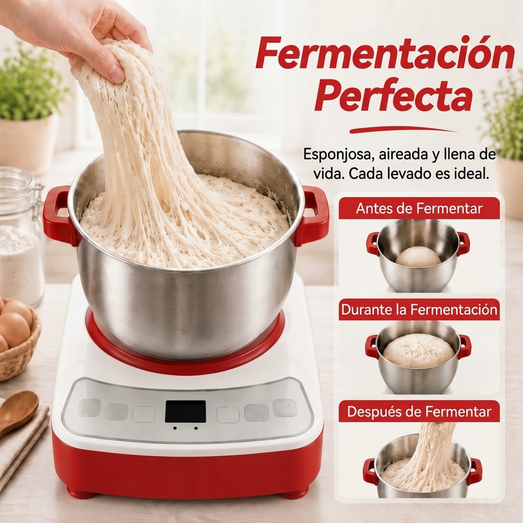 Máquina para Hacer Masa de Pizza y Pan, Amasadora Eléctrica 7L con Función de Fermentación, Bol de Acero Inoxidable 304, Tapa Extraíble y Panel Táctil, Ideal para Pizza Casera**