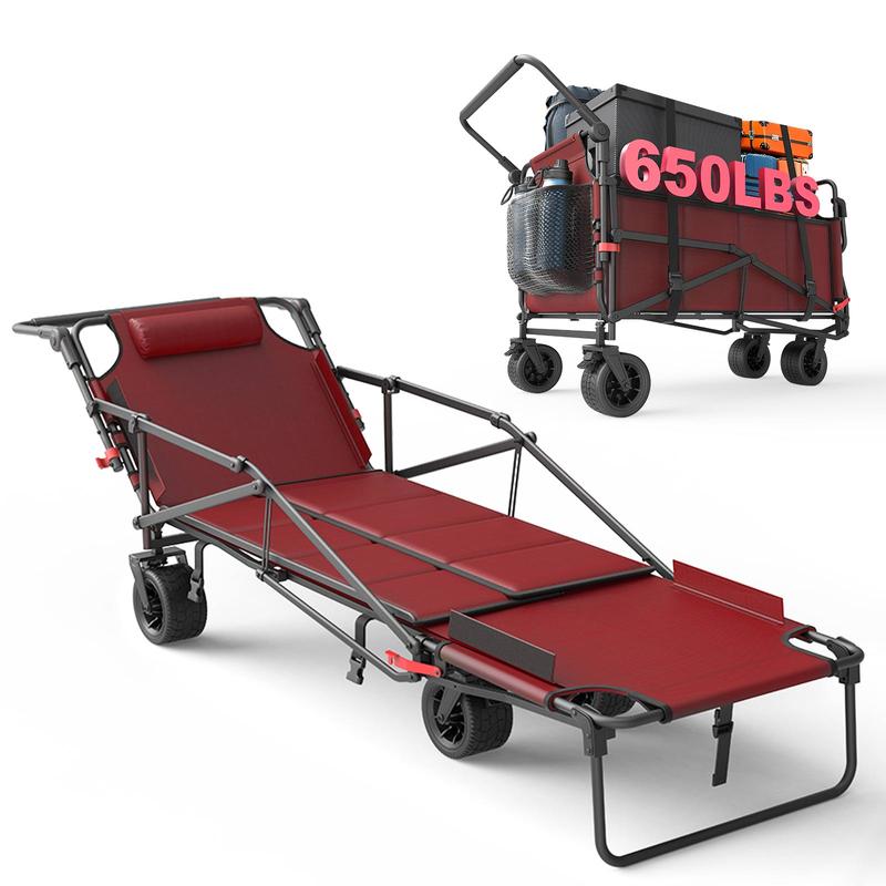 LEVELEVE Sturdy 2-in-1 Alloy Steel Heavy Duty Shopping Cart & Chair - 650LBS Capacity, Adjustable Backrest, All-Terrain Collapsible Foldable Rolling Trolley for Camping, Groceries, Shopping Carts, Heavy Duty Cart